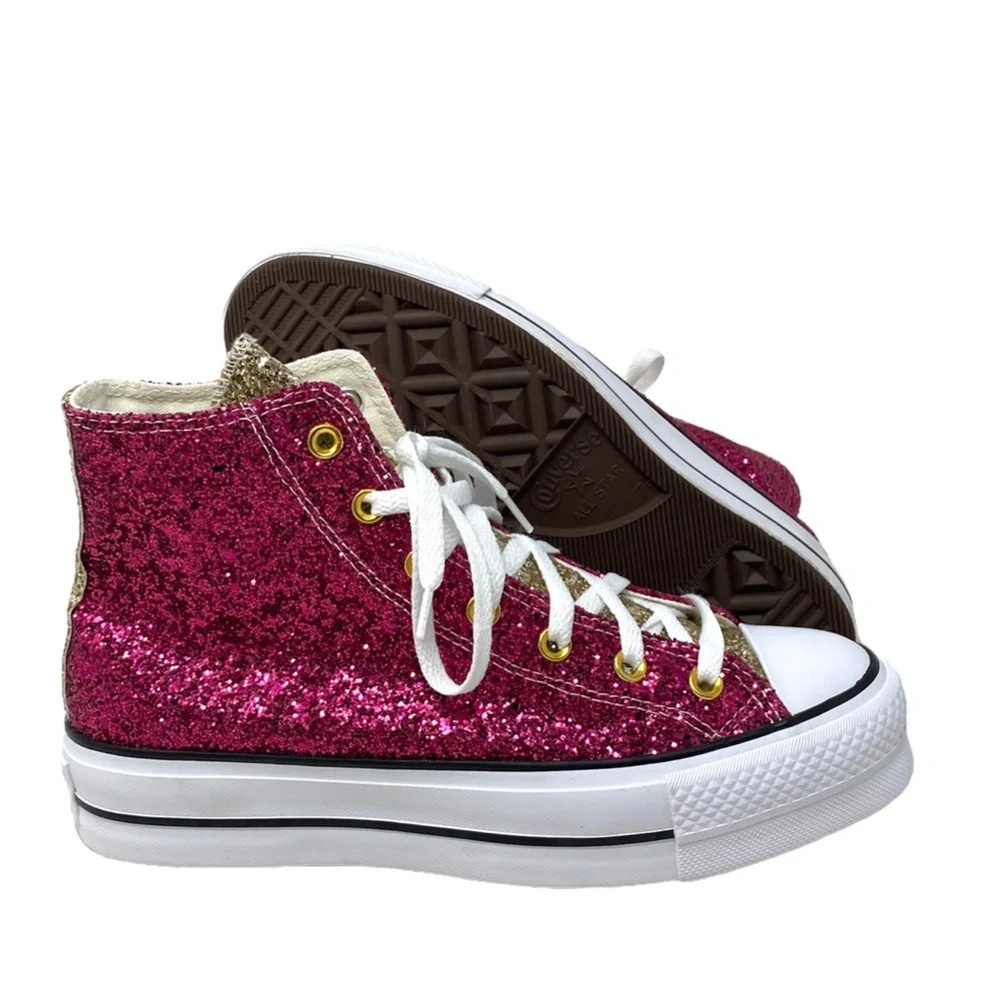 Converse Ctas Lift Shoe Platform For Women Glitter Red Beige Custom 570626C-WPGW - Picture 7 of 10